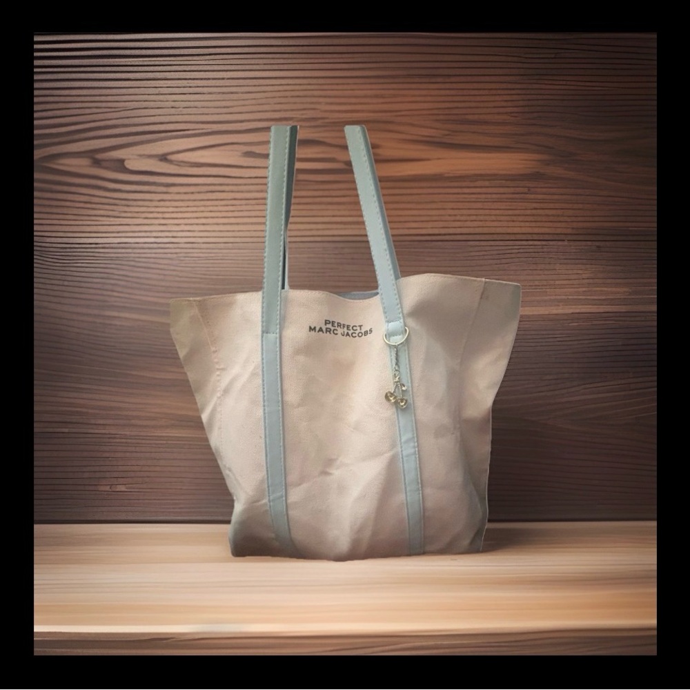 Marc Jacobs Beige Tote with Light Blue Straps